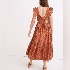 Madewell Ruffle-Strap Tiered Midi Dress in Wild Calendula Block-Print